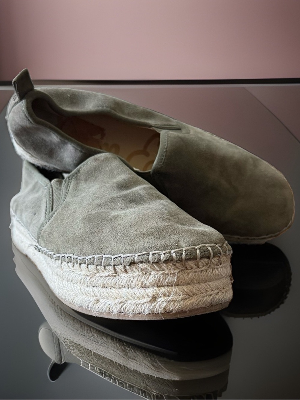 Sam Edelman Carrin Espadrilles Womens 9 Olive Suede Platform Slip On Shoes